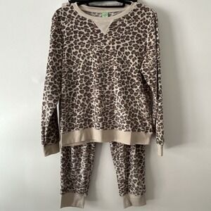 Honeydew Intimates Leopard Lounge Set Soft Knit Pullover & Pants Animal Print M